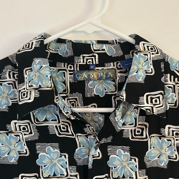 Campia Men's Black Floral Hawaiian Button Front Camp Shirt M Medium New - Picture 3 of 9